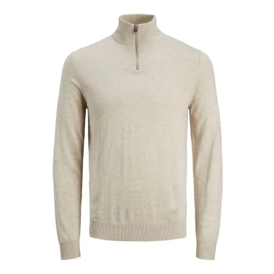 Abbildung von Jack &amp; Jones Jjeemil HALF ZIP Strickpullover, Herren, Größe: Small, Oatmeal