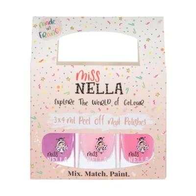 Abbildung von Miss Nella SÜSSES KLEINES PACK: Nagellackpack mit 3 Abziehbare, geruchsneutrale, wasserbasierte und sichere für Kinder Cheeky Bunny, Pink A Boo &amp; Little Poppet