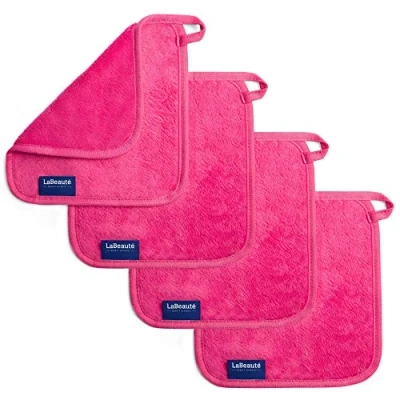 Abbildung von LaBeauté Abschminktücher Mikrofaser (4 Stück, 21x21 cm) waschbar und wiederverwendbar, Make Up Entferner Pads, Microfaser Abschminkpads, zum Gesicht Abschminken &amp; Gesichtsreinigung (pink)