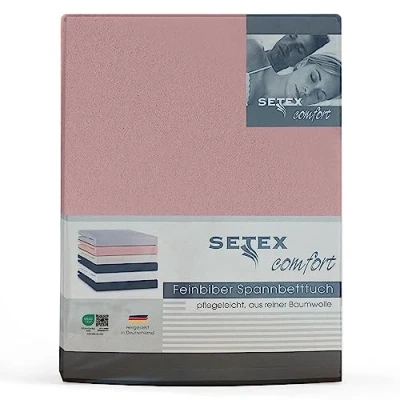 Abbildung von Setex Feinbiber Bettlaken mit Gummizug kuschelig weich Biber Spannbettlaken aus 100% Baumwolle rundum Spanngummi Bettwäsche ganzjährig Betttuch 180x200 cm Altrosa
