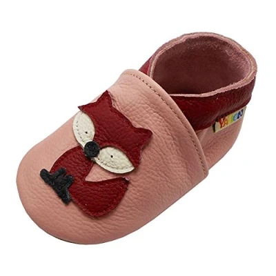 Abbildung von YALION Premium Weich Leder Babyschuhe Krabbelschuhe Lauflernschuhe Hausschuhe mit Fuchs Rosa, EU 20/21=M