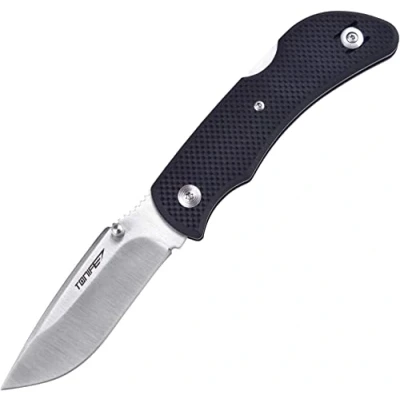 Abbildung von TONIFE CK2103 Klappbares Taschenmesser mit rostfreier AUS 8 Klinge Outdoor Camping MES Anti Rutsch G10 Griff EDC Taschenclip (Schwarz)