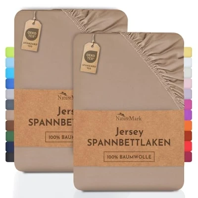 Abbildung von NatureMark 2er Pack Kinder Jersey Spannbettlaken, Spannbetttuch 100% Baumwolle in vielen Größen und Farben MARKENQUALITÄT ÖKOTEX Standard 100 70x140 cm Sand/beige