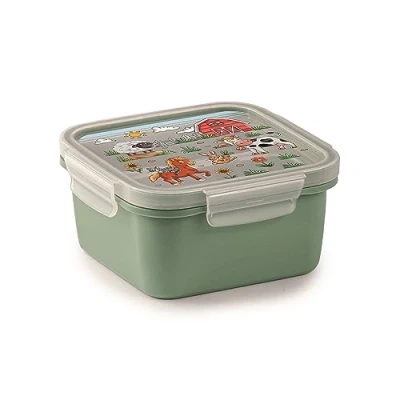 Abbildung von Snips, Quadratische Lunchbox Dekor Farm, Kinder Snackbox, Lebensmittelbehälter, 0,80 Liter Fassungsvermögen, 15 x 7,5 cm, Hergestellt in Italien, 0% BPA