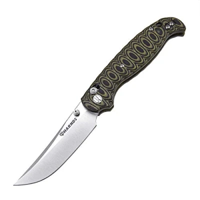 Abbildung von Harnds Giant Silkworm Klappmesser mit Sandvik Steel Blade,Outdoor Messer G10 Griff Camping Taschenmesser umkehrbarem Taschenclip (Schwarz+Gelb)