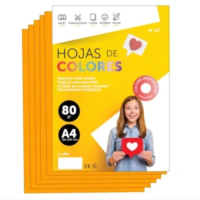 Abbildung von Buntes Papier A4 80g für Drucker &amp; Basteln, Farbige Blätter Kinder, Kreativprojekte, Karten Schule M office (100 Blatt, Hellorange)