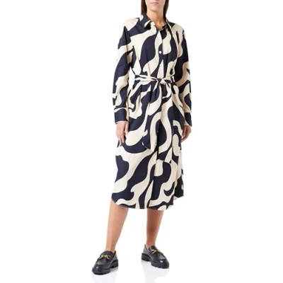 Abbildung von Seidensticker Damen Blusenkleid Maxi mit Bindegürtel Hemdblusenkragen Regular Fit Langarm 100% Baumwolle