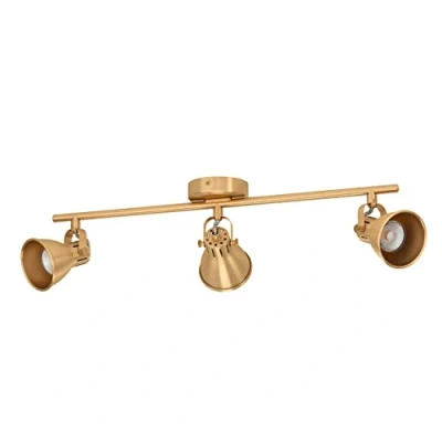Abbildung von EGLO LED Deckenlampe Seras, Deckenleuchte mit 3 Spots, Spotbalken schwenkbar, Wohnzimmerlampe aus Stahl in Messing gebürstet und gold, Deckenspots GU10 Leuchtmittel, warmweiß