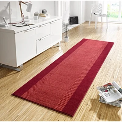 Abbildung von Hanse Home Teppich Läufer Band 80x200cm Teppichläufer Weicher Kurzflor Modernes Design für Flur, Schlafzimmer, Kinderzimmer, Badezimmer, Wohnzimmer, Küche Dekoläufer Rot