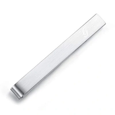 Abbildung von Honey Bear 5.4cm Herren Briefe Initialen Krawattennadel Krawattenklammer für Normale Krawatte Edelstahl Tie Clip，Silber mit Schwarzem Buchstaben (G)