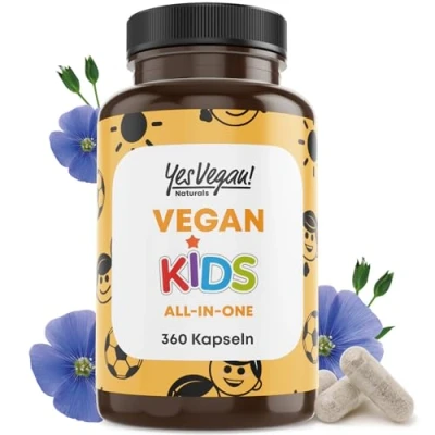 Abbildung von Kinder Vitamine All in One (360 Kapseln = Jahresvorrat) Vitamin B12+D3+K2+B2+B6+B9 Folsäure + Zink Eisen Selen Natrium Kalium Jod Multivitamin (1)