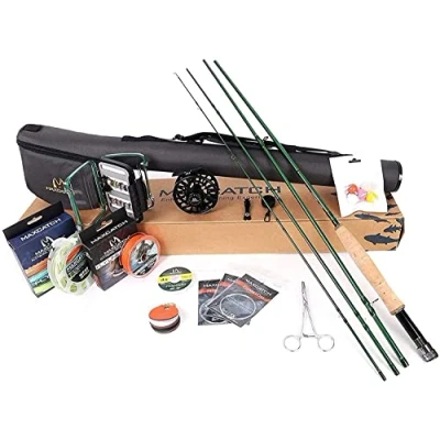 Abbildung von MAXIMUMCATCH Premier Fliegenrute und Avid Rolle Combo komplete 9&#039; Fliegenfischen Outfit mit Angelausrüstung (3wt 8&#039;4&#039;&#039; Half Handgriff Rute 3/4 Fliegenrolle)