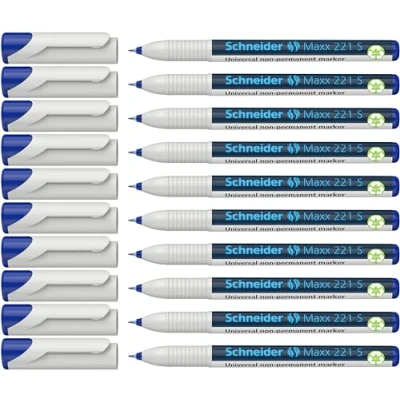 Abbildung von Schneider Maxx 221 S Universal Marker (non permanent, feucht abwischbar, 0,4 mm) 10er Packung blau