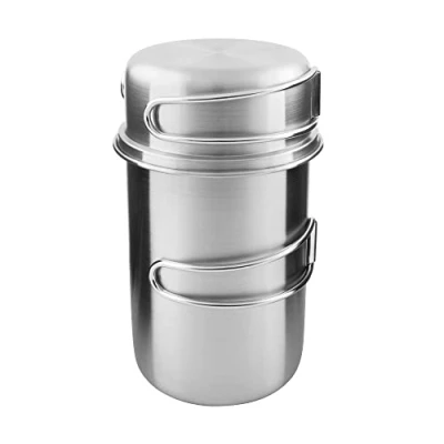 Abbildung von Tatonka Handle Mug 850 ml Set Becherset aus rostfreiem Edelstahl bestehend Tasse und Deckel mit Klappgriffen Volumenskalierung kompatibel Nalgene Weithals 1L