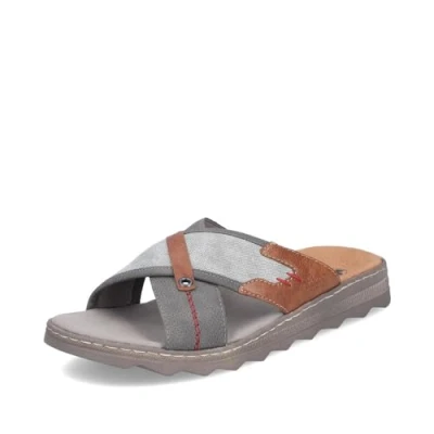 Abbildung von Rieker Herren Pantoletten 21695, Männer Slipper,Freizeitschuhe,Schlupfschuhe,schluepfschuhe,Slip ons,Backless Slipper,grau Kombi (45),44 EU / 9.5 UK
