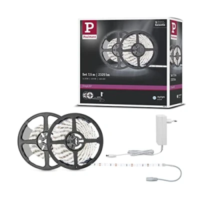 Abbildung von Paulmann 78976 LED Stripe SimpLED Komplettset 7,5 m 20W Lichtstreifen 6.500 K Tageslichtweiß Lichtband beschichtet, Weiß