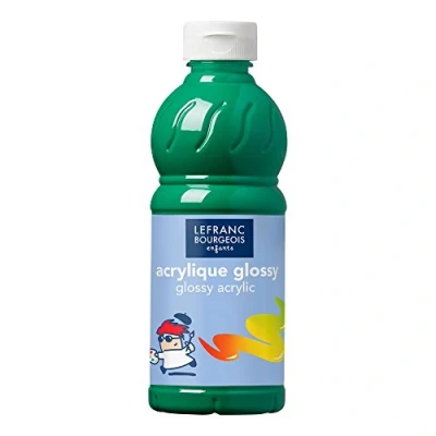 Abbildung von Lefranc Bourgeois 188306 Glossy Kinder Acrylfarbe, gebrauchsfertige flüssige glänzend und wasserfest, Ideal auf Papier, Karton, Holz, Gips, Metall, Plastik, 500ml Flasche Leuchtendgrün