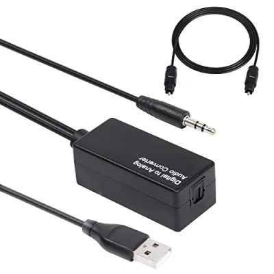 Abbildung von CERRXIAN Digitale Glasfaser auf 3,5 mm Audio Konverter, Stereo Adapter, DAC Decoder USB Stromversorgung mit Toslink Kabel