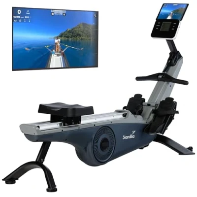 Abbildung von Skandika Rudergerät Freki für Zuhause in Studio Qualität, 10 stufiger Magnetwiderstand, 8 kg Schwungmassensystem, Kinomap App kompatibel, aufstellbar, bis 200 cm Fitnessgerät