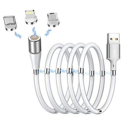 Abbildung von AICSimpease magnetisches Adsorption Kabel, Datenkabel Organizer, 360 Grad Ladekabel weiß Für IOS,Micro USB/Type C/Samsung/Huawei/Xiaomi/Mehr