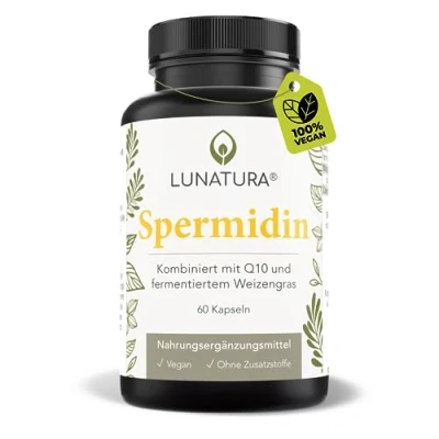 Abbildung von Lunatura Hochdosiertes Spermidin aus Weizenkeim Extrakt Kombiniert mit Q10 und fermentiertem Weizengras 2 Monats Vorrat 60 Kapseln vegan laktosefrei