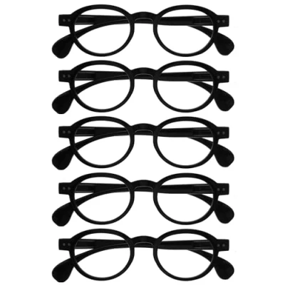 Abbildung von OPULIZE OCA Lesebrille 5er Pack Moderne Runde Retro Fassung Schwarz Herren Damen Federscharniere RRRRR54 1 +3.00