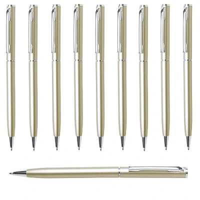 Abbildung von noTrash2003 10er Set Metall Kugelschreiber Aluminium in schlanker Form, eleganter Drehkugelschreiber für Büro und Arbeitsplatz Silber Gold Schwarz Weiss Gelb Blau Rot Orange Pink Grün (Farbmix)