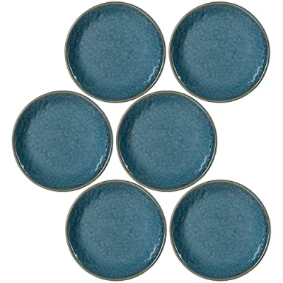 Abbildung von Leonardo Matera Keramik Teller 6er Set, mikrowellengeeignet, spülmaschinengeeignete Speise blau, Ess mit Rand Ø 16,3 cm 018373
