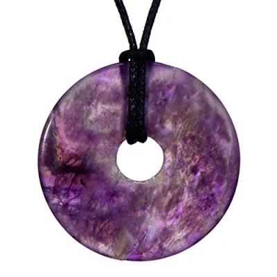 Abbildung von Morella Damen Halskette 80 cm Donut Edelstein Anhänger Amethyst im Samtbeutel