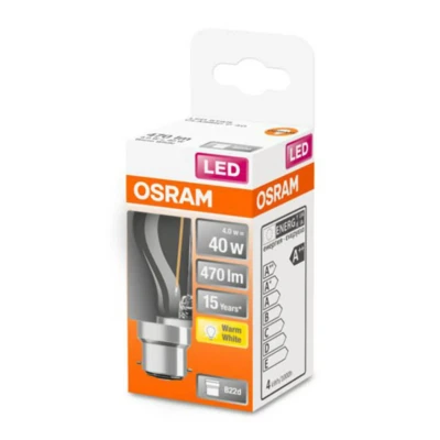Abbildung von OSRAM Filament LED Lampe mit B22d Sockel, Tropfenform, Warmweiss (2700K), 4 W, Ersatz für 40 W Glühbirne, Retrofit CLASSIC P