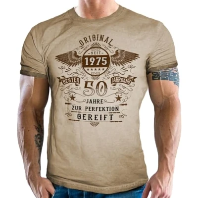 Abbildung von T Shirt im Used Vintage Retro Look für Männer zum 50. Geburtstag Original seit 1974 zur Perfektion gereift