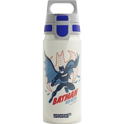 Abbildung von SIGG Alu Trinkflasche Kinder WMB ONE Batman Kohlensäuregeeignet Auslaufsicher Federleicht BPA frei Klimaneutral Zertifiziert Sport &amp; Schule Weiß 0,6L
