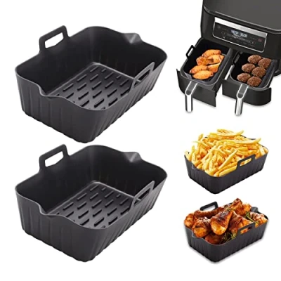 Abbildung von Alyvisun Silikonform, 2 Stück Quadratische Heißluftfritteusen Backform, Air Fryer Silikon Einsatz Wiederverwendbar, Schwarz, Silicone