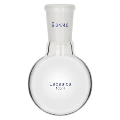 Abbildung von Labasics Glas Rundkolben, Borosilikatglas Starkwandiger Kurzhals Rundbodenkolben RBF Einzelhalskolben mit 24/40 Standardkonus außen, 100 ml