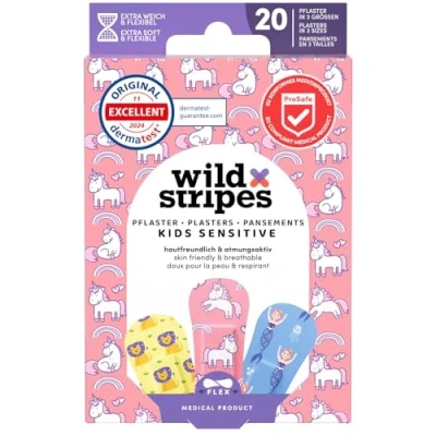 Abbildung von Wild Stripes Kinderpflaster Set I Fingerpflaster Kids Fantasy Pflaster Kinder Hautfreundlich Wasserdichte Wasserresistent Wundpflaster 24h Schutz Designs 20 Stück