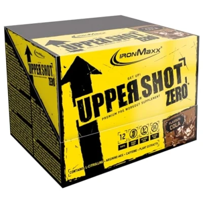Abbildung von IronMaxx Upper Shot Zero Cola 12x 60ml Pre Workout mit u.a. L Arginin, Citrullin Malat, Taurin und Koffein Zuckerfrei in vielen Geschmacksrichtungen