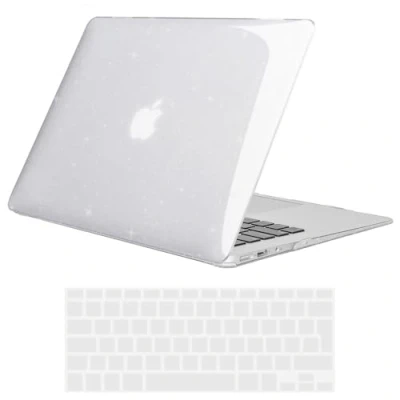 Abbildung von TECOOL Hülle kompatibel mit MacBook Air 13.3 Zoll 2017 2010 A1466 A1369, Ultradünne Schutzhülle Hartschale Case u. EU Tastaturschutz, Glitzer Klar