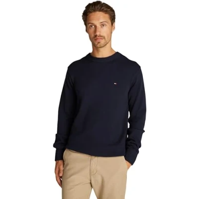 Abbildung von Tommy Hilfiger Herren Pullover Chunky Cotton Crew Neck Strickpullover, Blau (Desert Sky), XL
