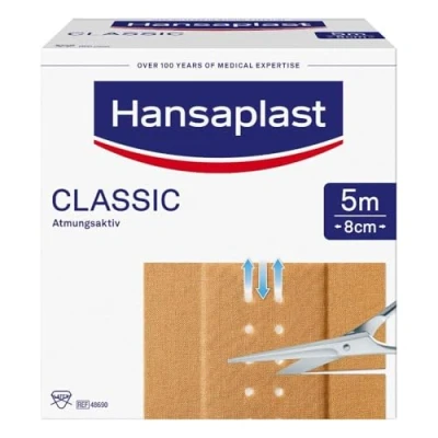 Abbildung von Hansaplast Classic Pflaster (5 m x 8 cm), zuschneidbare Wundpflaster mit extra starker Klebkraft, flexibles und atmungsaktives Verbandsmaterial