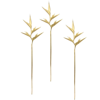 Abbildung von Exotischer Dekozweig Heliconia Zweig Künstliche Tropische Blume für Vase Arrangement Gesteck Stielblume Kunststoff Blumenarrangement Zweige Hochzeit Silvester Hawaii Party Dekoration Gold, 74cm