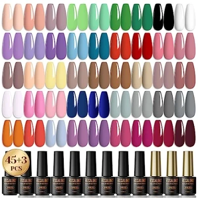 Abbildung von ROSALIND UV Nagellack Set, 48 Stück Gel Shellac Neon Macaroon Pastell Grau Nude Rosa Farbgel Gelnägel für Nagelstudio Design Starter Maniküre Geschenkset