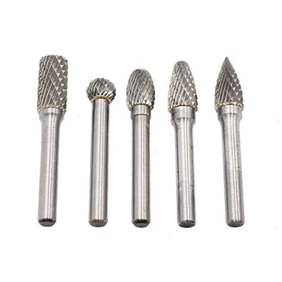 Abbildung von DingGreat 5 Teilig Raspel Set Hartmetall Frässtift Rotary Burr, 6 mm Schaft 10mm Kopfdurchmesser Bohrmaschine Kugelfräser + Zylinderfräser Zapfenfräser Konusfräser