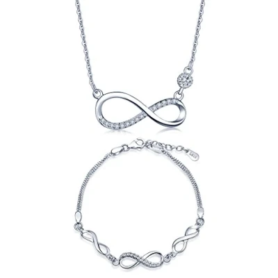 Abbildung von Yumilok 925 Sterling Silber Zirkonia Unendlichkeit Symbol Charm Armband Halskette Schmuck Set Armkette &amp; Kette mit Anhänger für Damen Mädchen