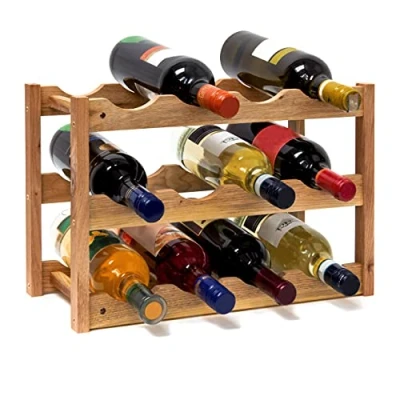 Abbildung von Relaxdays klein, Flaschenregal 12 Flaschen Wein, H x B T: 28 21 42 cm, natürlich, Holz, Weinregal Walnuss mit 3 Ebenen