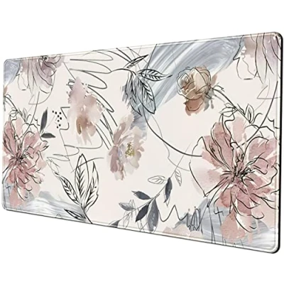 Abbildung von Schreibtischmatte, Abstraktion, handbemalt, Blumen, erweitertes Gaming Mauspad (80x40 cm), Tastatur Mauspad, Schreibtischunterlage für Spiele Büro