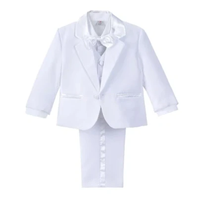 Abbildung von Lito Angels Baby Anzug Jungen Hochzeit, 5 Teiliges Set (Sakko, Weste, Hemd, Hose &amp; Krawatte), Weiss, Größe 6 9 Monate 74 (Tag Nummer 9M)