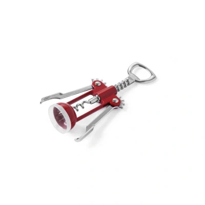 Abbildung von HENDI Korkenzieher 17 cm Chrom Hebelmodell mit Kapselheber rot, Hebelkorkenzieher