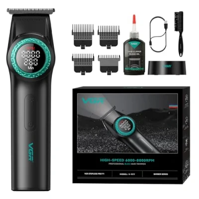 Abbildung von VGR 977 Professioneller Haarschneider für Männer, 8000 U/min T Blade Trimmer, Kabellose Friseerschneider mit Nullabstand, Wiederaufladbare Kantenfriseure LED Display, Schwarz
