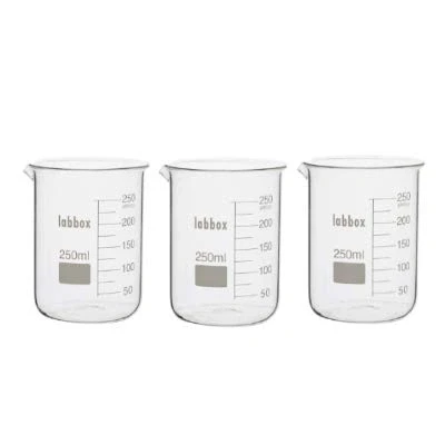 Abbildung von Labor Becherglass niedrige Form mit Auguss. Borosilikat (Boro 3.3). Messbecher (250ml, 3)