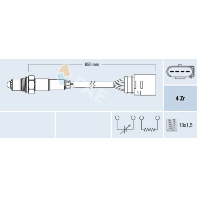 Abbildung von FAE 77200 Lambdasonde schwarz VOLKSWAGEN: Polo V Hatchback, IV Golf 5, SEAT: Ibiza 3, 4, 4 Sportcoupe